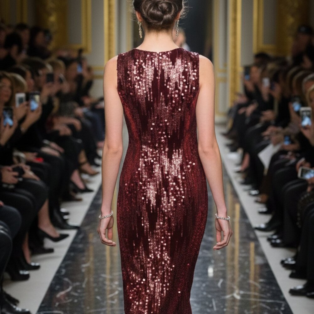 Emerald Sundae Burgundy Sequin Velvet Cocktail Dress - S NEW - Picture 6 of 12